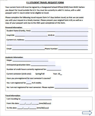 student travel request form example