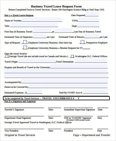 business travel leave request form pdf