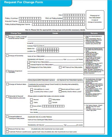 request for change form