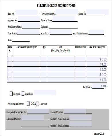 purchase order request form printable