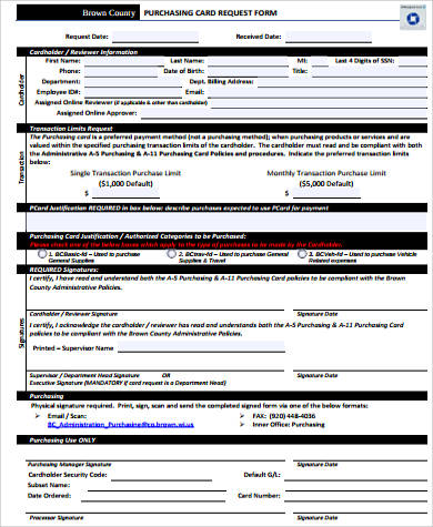 purchase card request form pdf