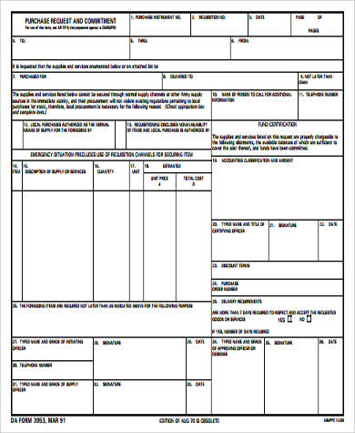 purchase request and commitment form