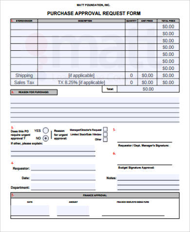 purchase request approval form