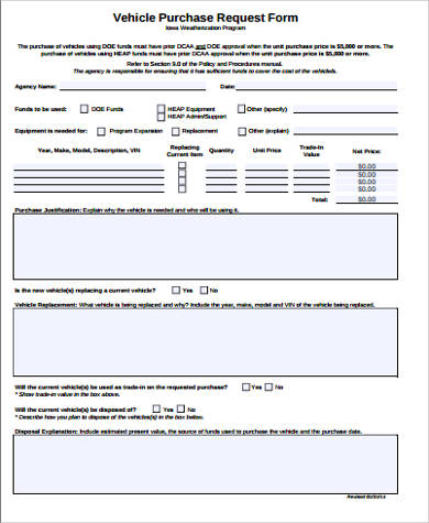 sample vehicle purchase request form