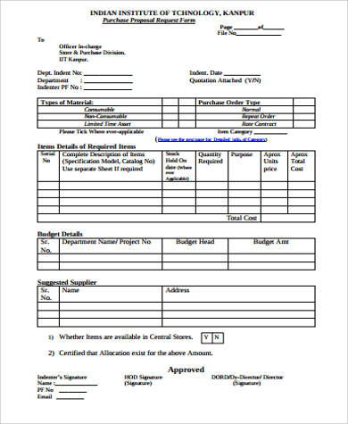 purchase proposal request form example