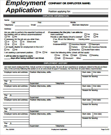 employment application sample