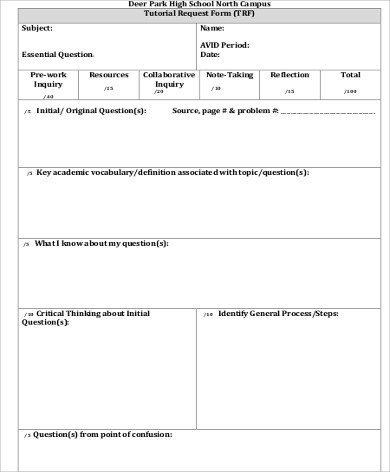 high school avid tutorial request form