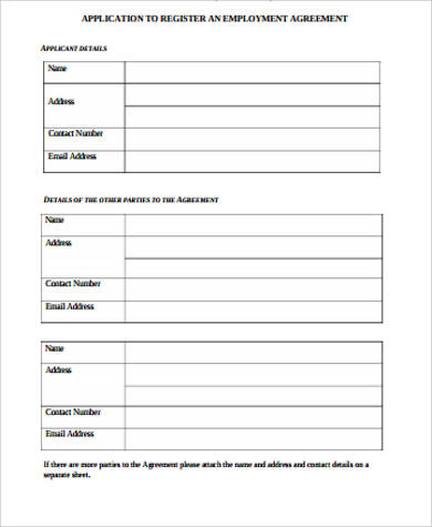employment agreement application form