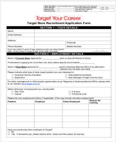 target store recruitment application form