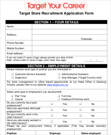target retail store job application form