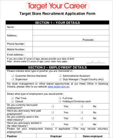 form retail application for job Sample, Free Sample Application Example Job    6 Target