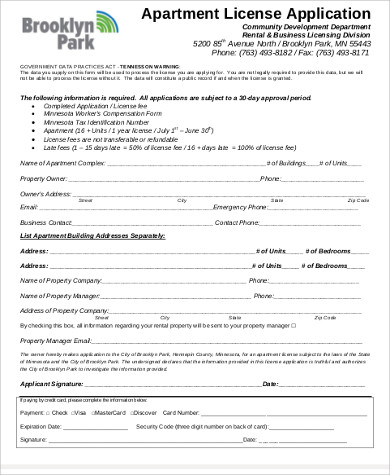 apartment license application form 