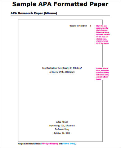 apa formatted paper example