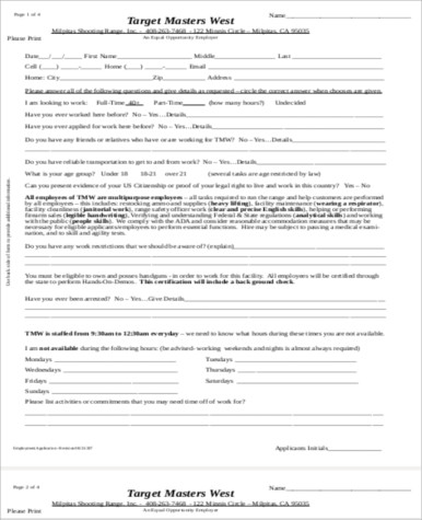 target employment application