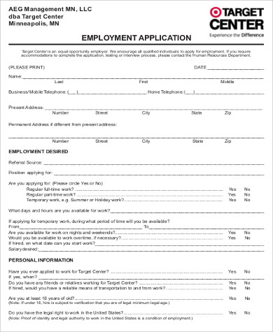 interview sample questions printable Example Free Sample Job Application   Sample, Target 6