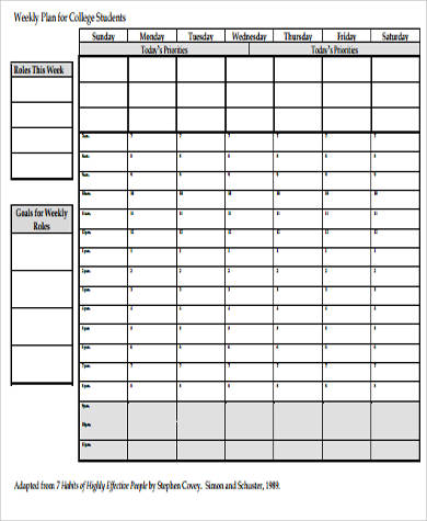 student weekly planner sample