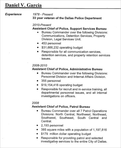 chief of police resume format