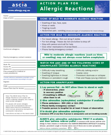 severe allergy action plan form