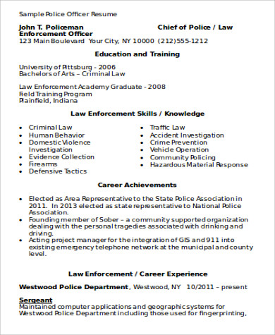 resume objective examples police officer
