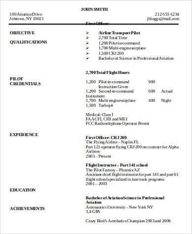 Sample Airline Pilot Resume