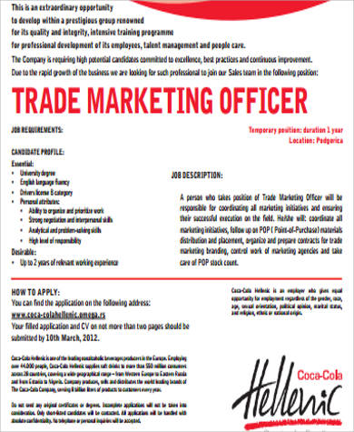 trade marketing officer job description 