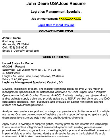 logistics management specialist resume