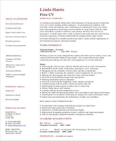 FREE 8+ Sample Pilot Resume Templates in MS Word | PDF