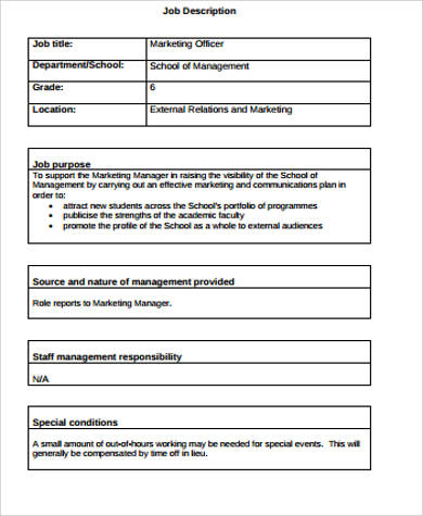 marketing officer job description pdf