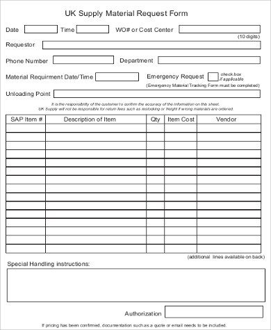 FREE 10+ Sample Material Request Forms in PDF | MS Word