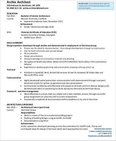 sample architect skills resume