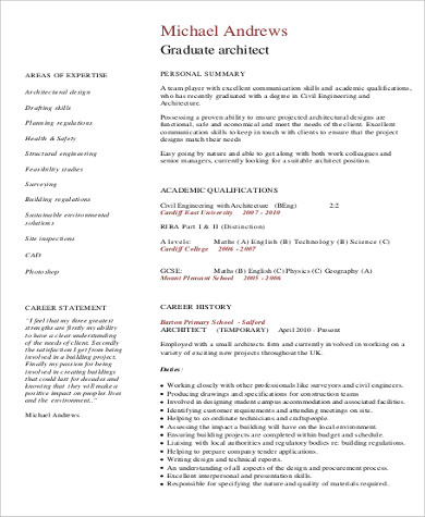 graduate architect resume example