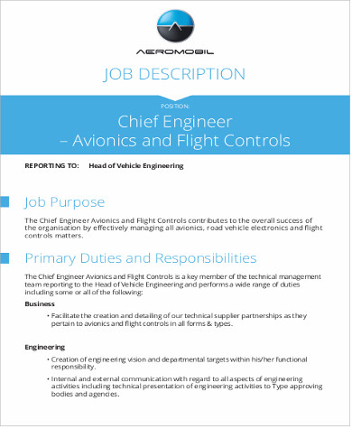 aircraft chief engineer job description