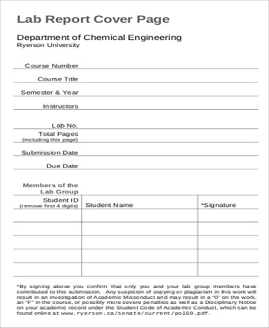 lab report cover page format