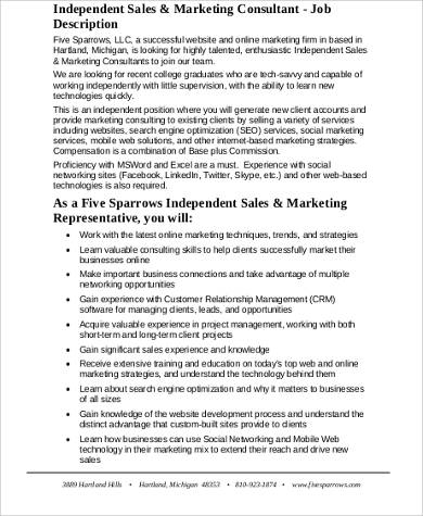 marketing and sales consultant job description