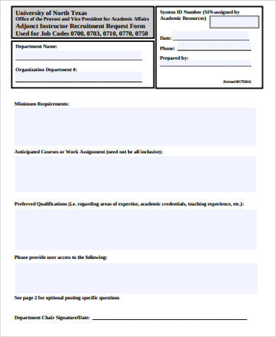 adjunct recruitment request form