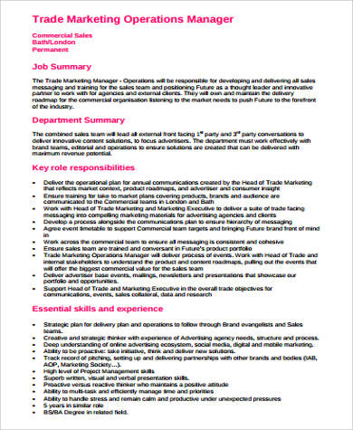 trade marketing operation manager job description