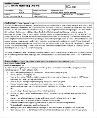 online marketing analyst job description pdf