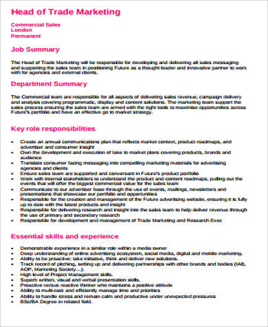 head of trade marketing job description