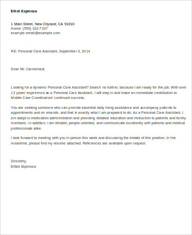 sample of personal assistant cover letter