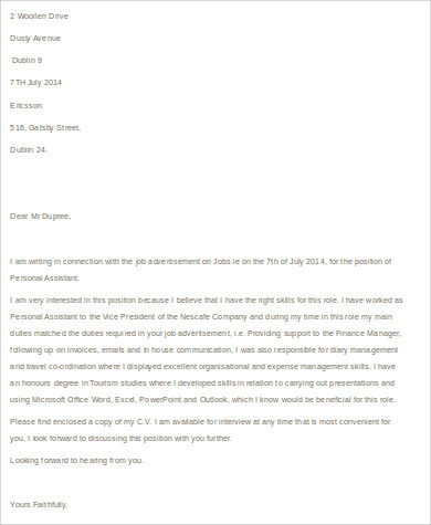 cover letter for a personal assistant