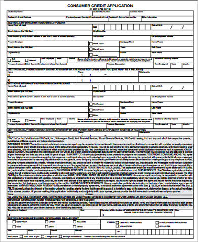 sample consumer credit application form