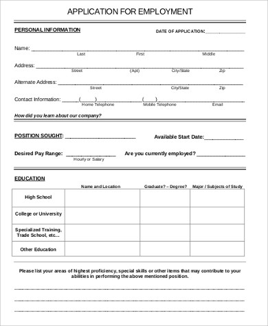 free printable job application form