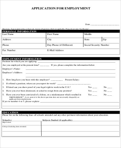 printable blank job application sample