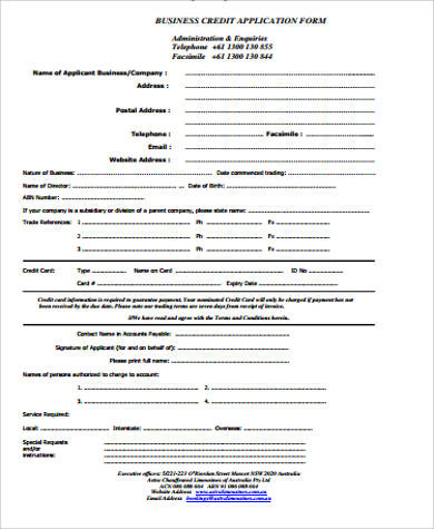 business credit application form sample