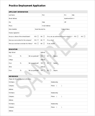 printable practice job application sample