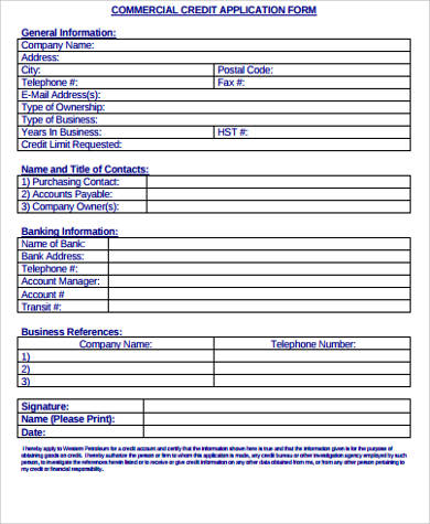 commercial credit application form in pdf