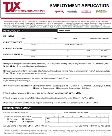 printable employment job application in pdf