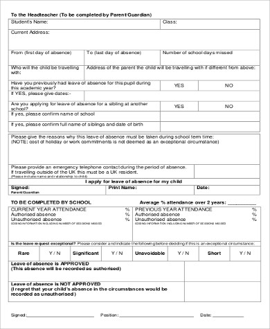 school application for leave