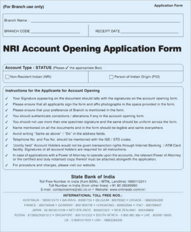 bank account opening application sample