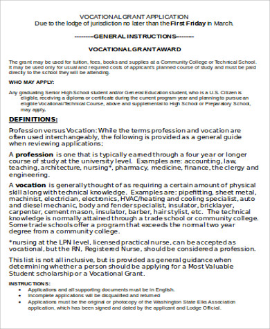 vocational grant application form doc